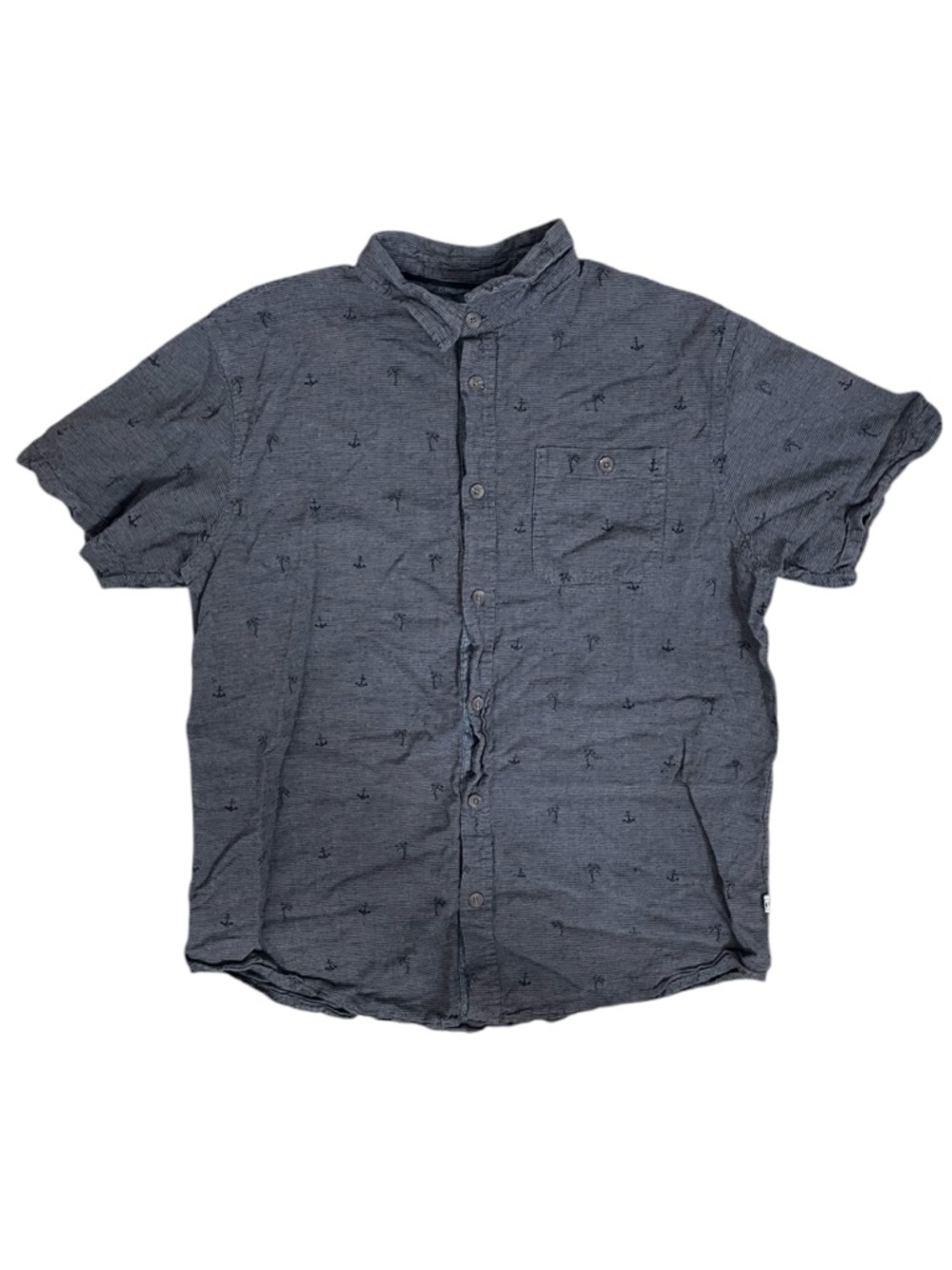 Hang Ten Short Sleeve Button Shirt Gray Palm Print Size L Casual